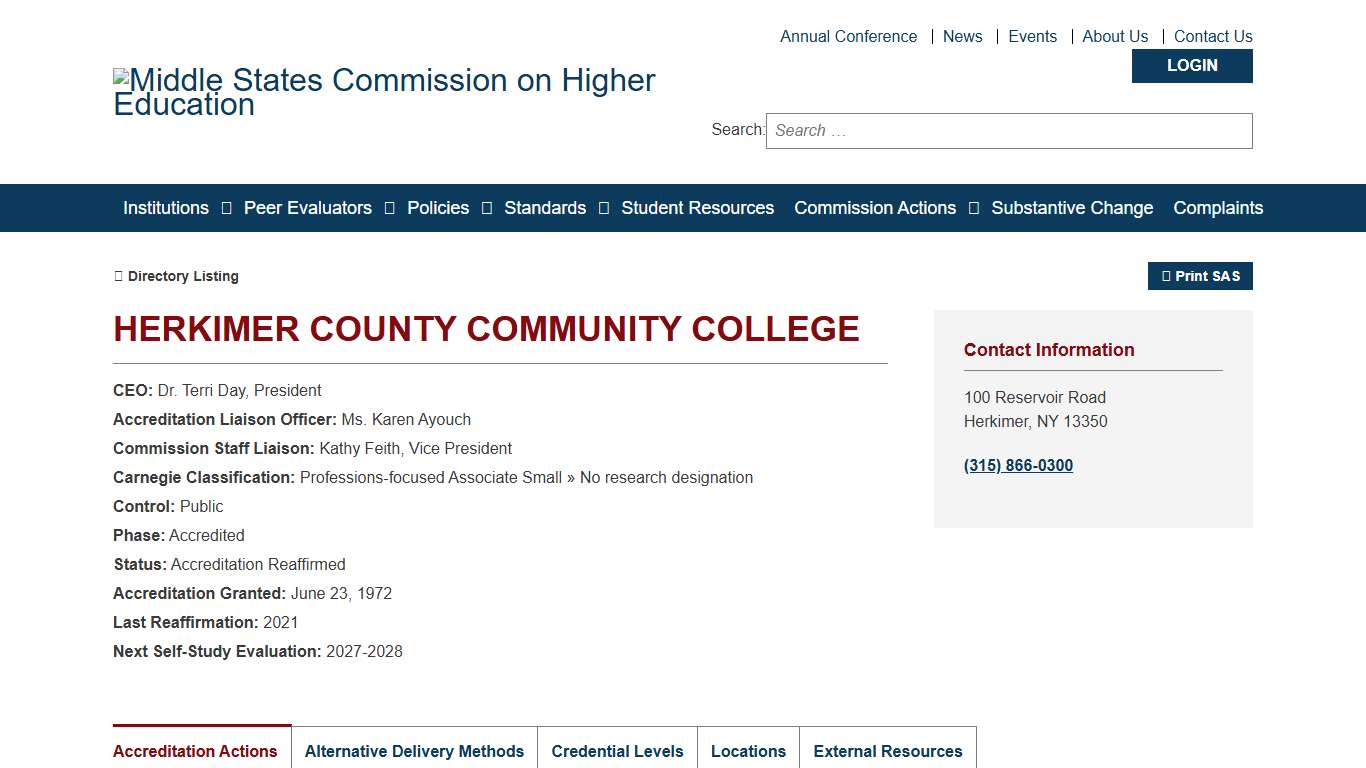 Herkimer County Community College - Statement of Accreditation Status